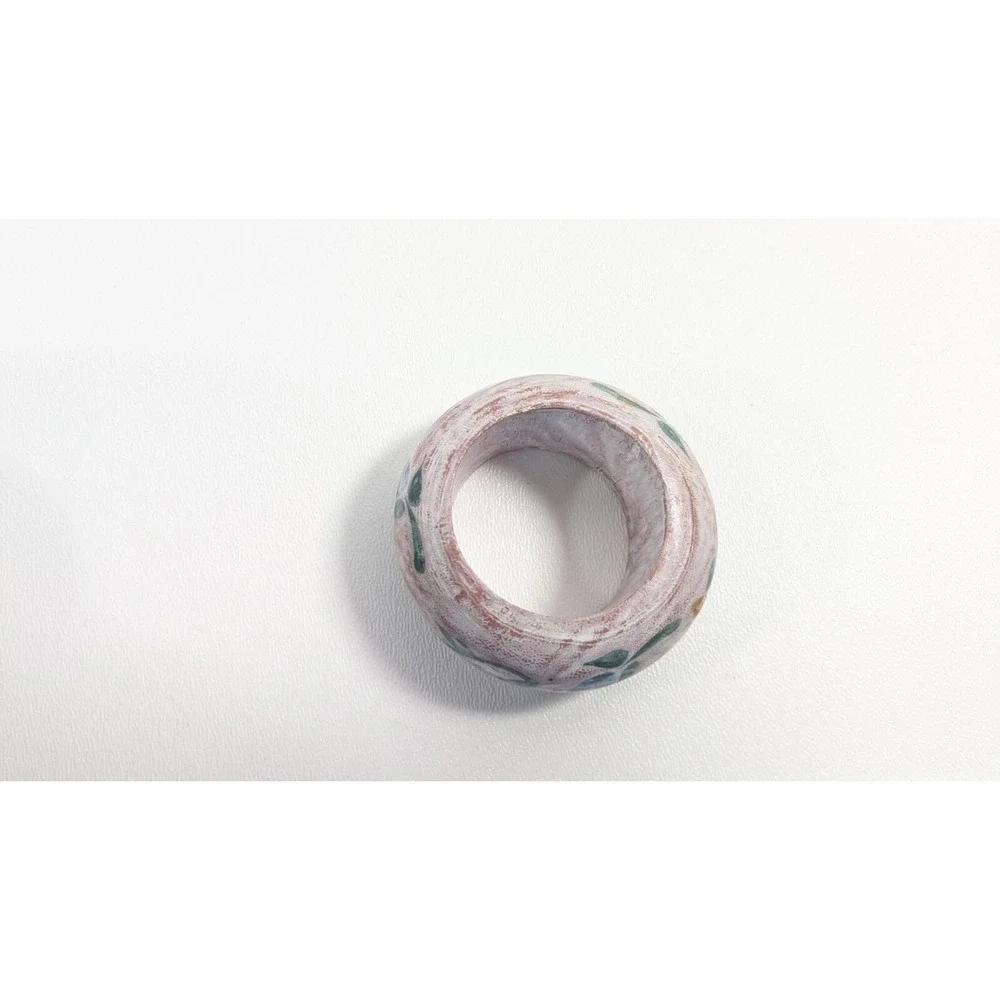 Vintage Hand Painted Wood Napkin Rings Set of 4 Pink Floral Philippines